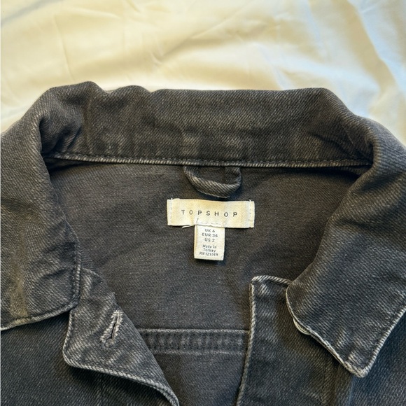 TOP SHOP STYLISH BLACK CROPPED BLACK DENIM JACKET - Picture 5 of 5